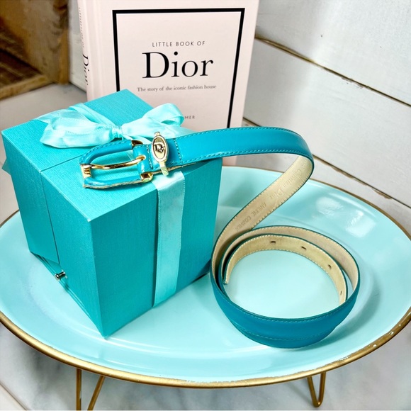 Christian Dior Teal Skinny Leather Vintage Logo Belt - Picture 6 of 10